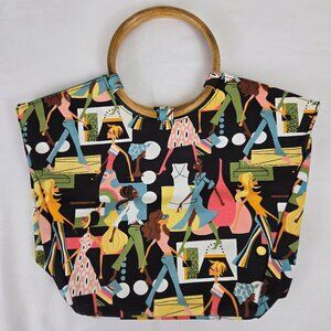 Vintage Neiman Marcus Shopping Bag Tote Retro Diva Print Colorful Artsy Funky
